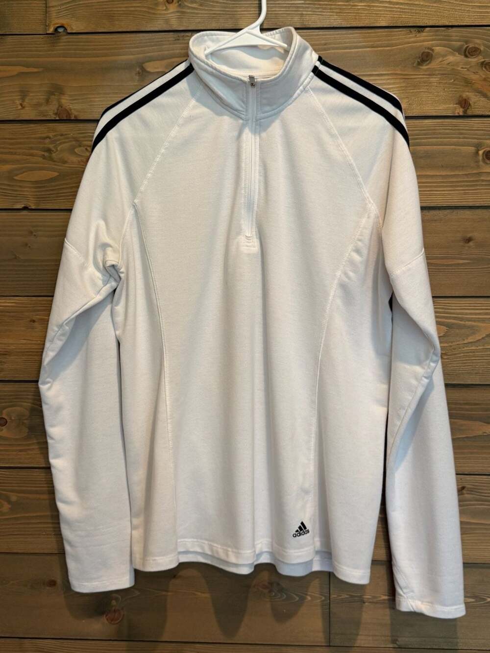 Adidas White Black 3-Stripes Quarter Zip Pullover Sweatshirt Size L